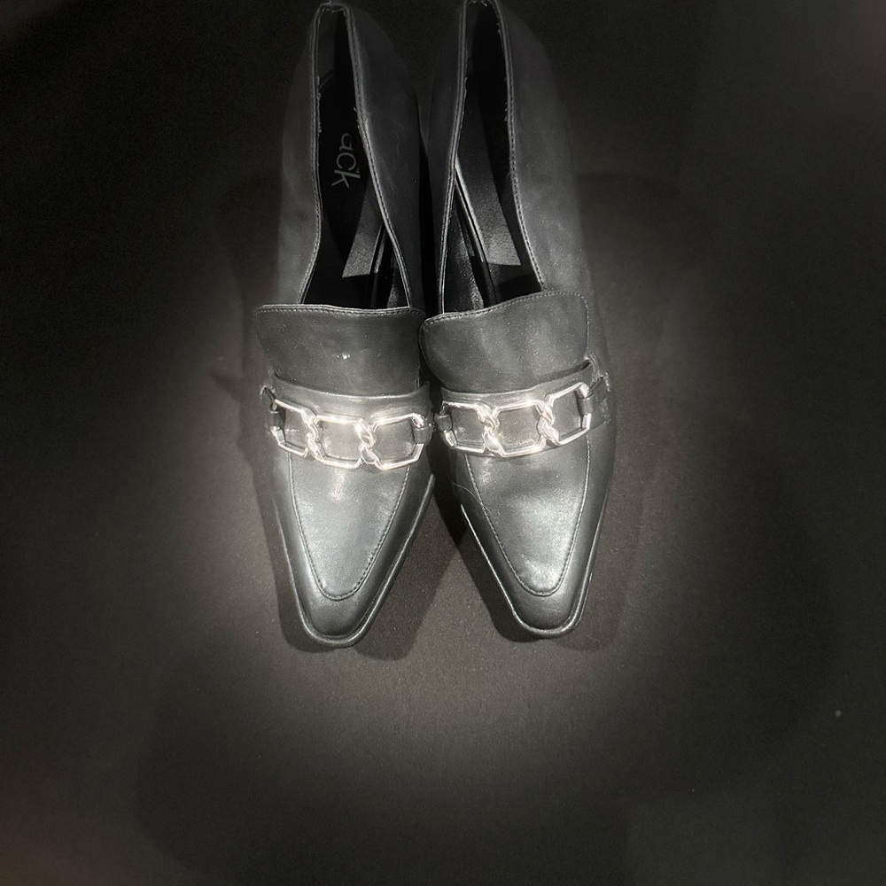 Chic Black Loafers with Silver Chain Detail
